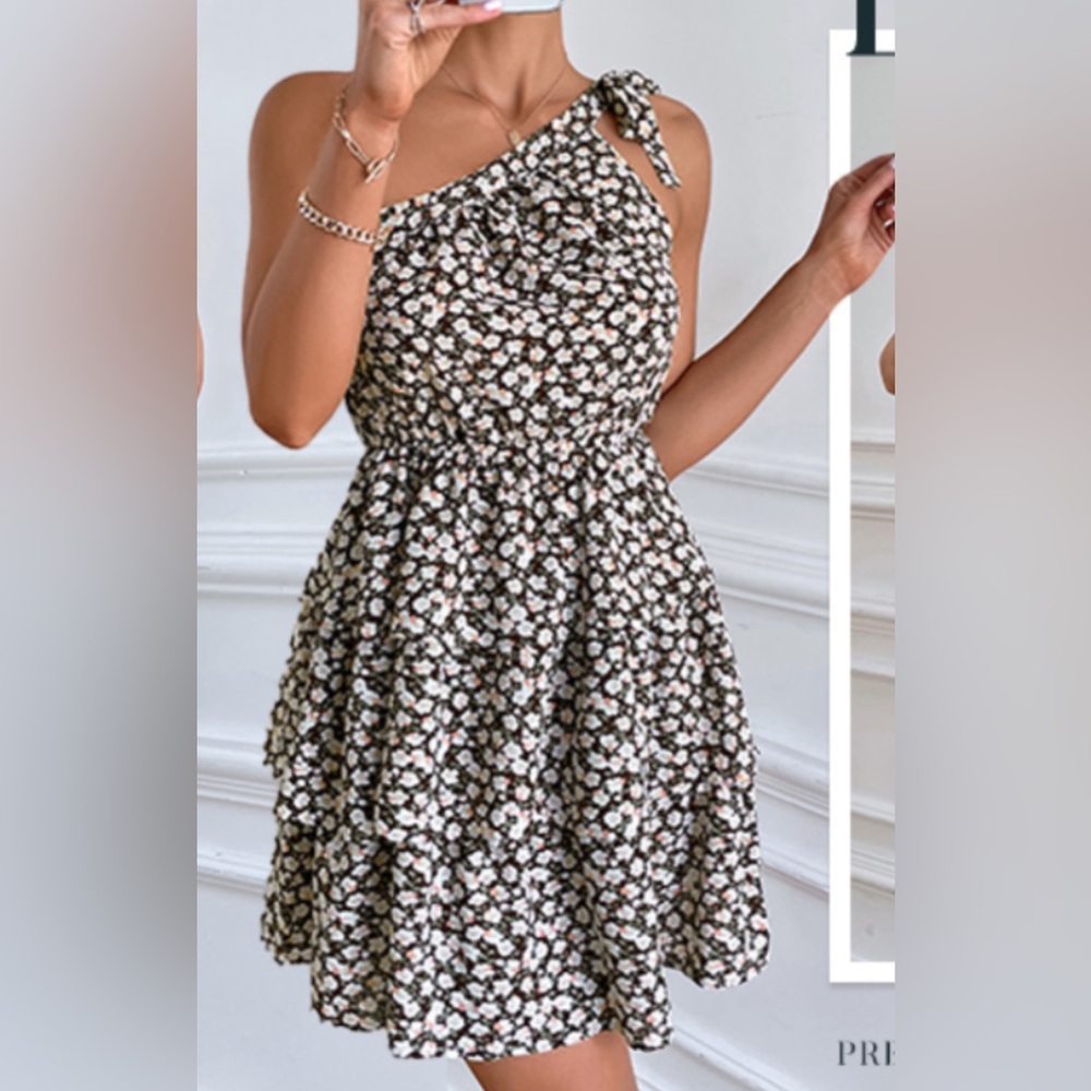 Pretty Garden Floral One-Shoulder Summer Dress size M - Picture 8 of 9